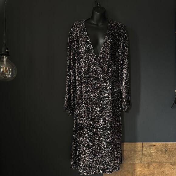 NICOLE FARHI Sequin Belted Wrap Dress Size 4 - Picture 14 of 14